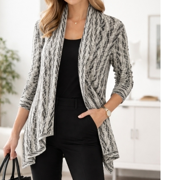 Gloria Jewel Sweaters - Gloria Jewel  Cozy Black Grey White Women's Waterfall Drape  Cardigan Sweater